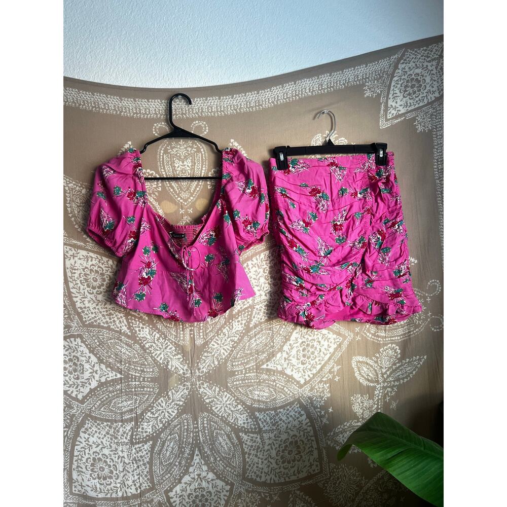 NWT Zara Matching Top + Skirt Set in Pink Floral